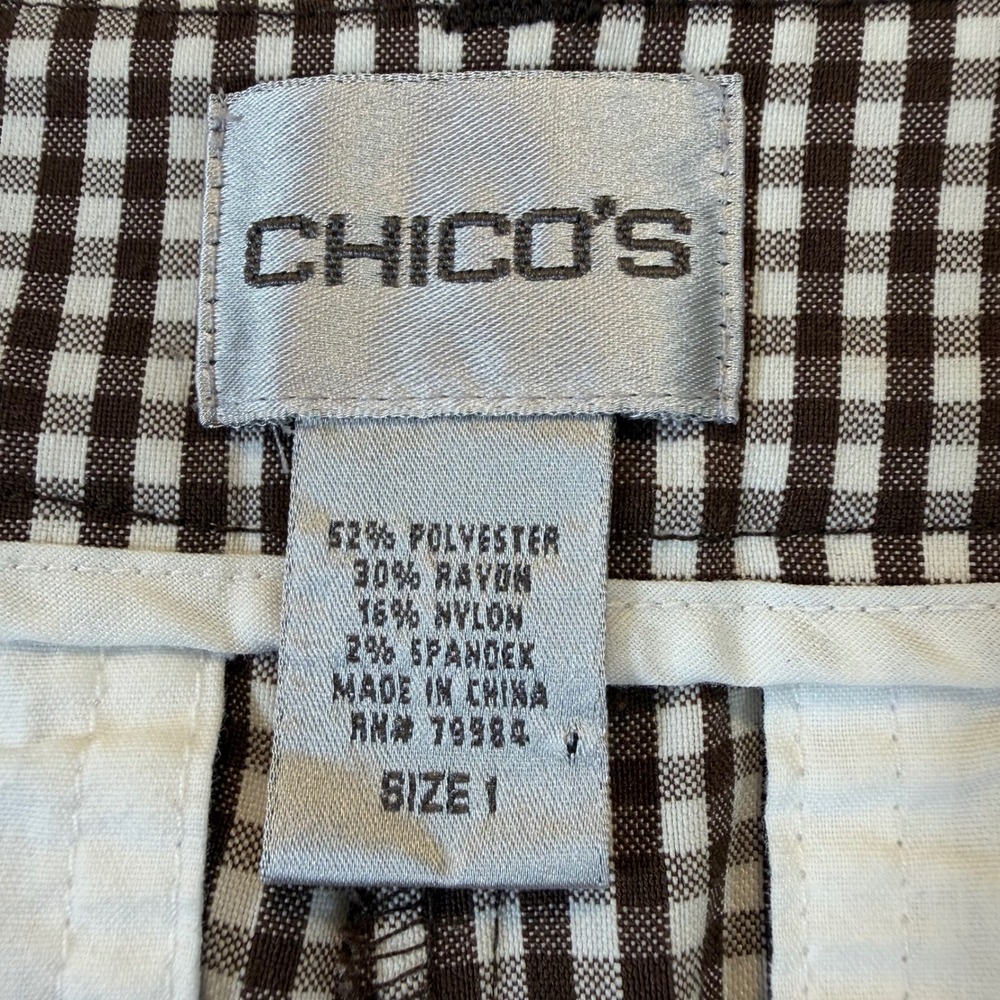 Chico's‎ Gingham Shorts Brown White Check Stretch Bermuda Size 1 Womens - Picture 4 of 10